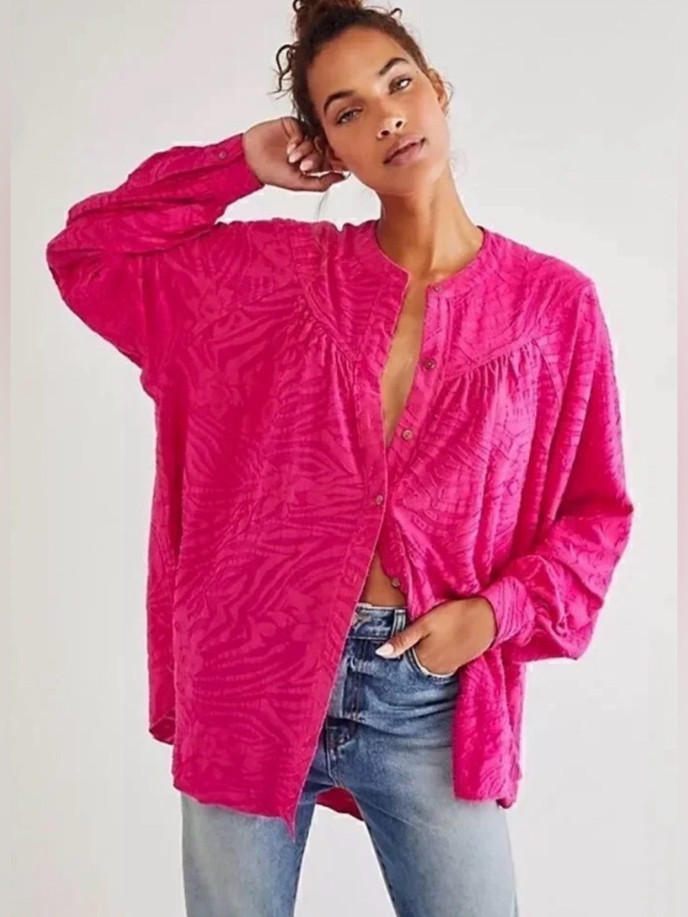 FREE PEOPLE Can’t Stop Dreaming Oversized Tunic in Hot Pink SIZE M